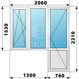 Пластиковый балконный блок 2060×2210 Тип 2 ОА-56188