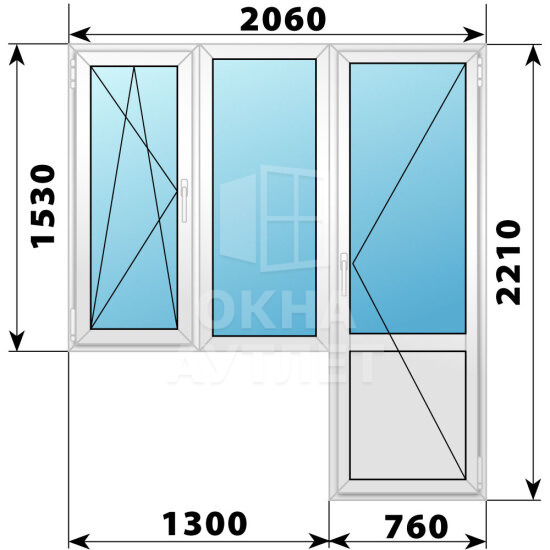 Пластиковый балконный блок 2060×2210 Тип 2 ОА-56188