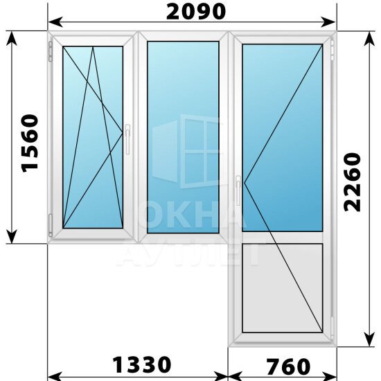Пластиковый балконный блок 2090×2260 Тип 2 ОА-55753