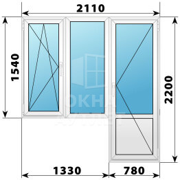 Пластиковый балконный блок 2110×2200 Тип 2 ОА-55843
