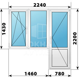 Пластиковый балконный блок 2240×2200 Тип 2 ОА-55717