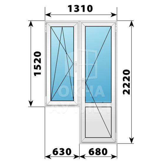 Пластиковый балконный блок 1310×2220 Тип 3 ОА-56002