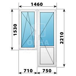 Пластиковый балконный блок 1460×2210 Тип 3 ОА-56068