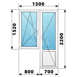 Пластиковый балконный блок 1500×2200 Тип 3 ОА-55744