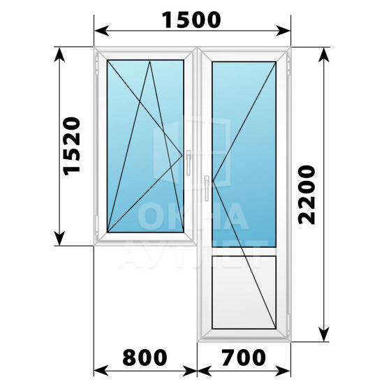 Пластиковый балконный блок 1500×2200 Тип 3 ОА-55744