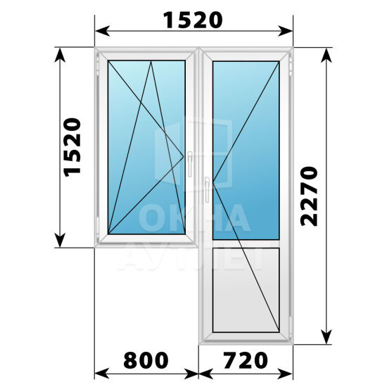 Пластиковый балконный блок 1520×2270 Тип 3 ОА-56077