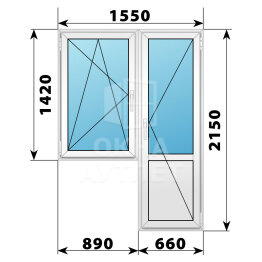 Пластиковый балконный блок 1550×2150 Тип 3 ОА-56035