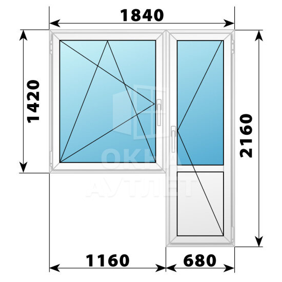 Пластиковый балконный блок 1840×2160 Тип 3 ОА-56086
