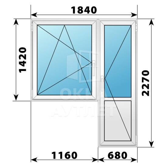 Пластиковый балконный блок 1840×2270 Тип 3 ОА-55774