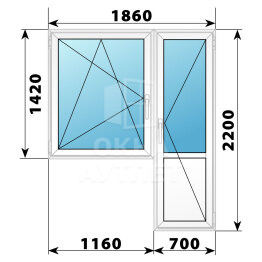 Пластиковый балконный блок 1860×2200 Тип 3 ОА-56095