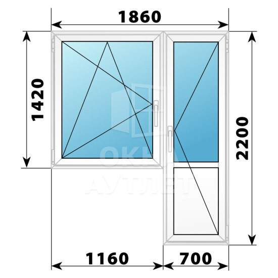 Пластиковый балконный блок 1860×2200 Тип 3 ОА-56095