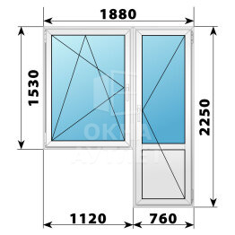 Пластиковый балконный блок 1880×2250 Тип 3 ОА-56113
