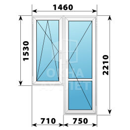 Пластиковый балконный блок 1460×2210 Тип 4 ОА-55924