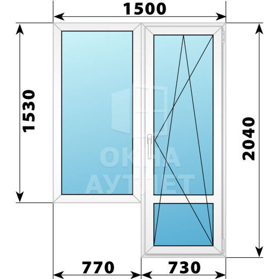 Пластиковый балконный блок 1500×2040 Тип 4 ОА-55894