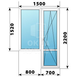 Пластиковый балконный блок 1500×2200 Тип 4 ОА-55909
