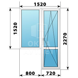 Пластиковый балконный блок 1520×2270 Тип 4 ОА-55933