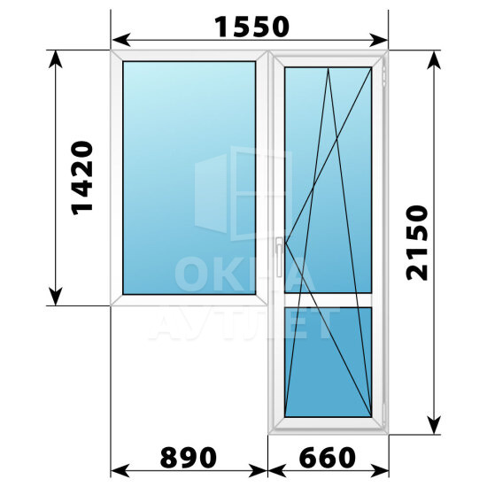 Пластиковый балконный блок 1550×2150 Тип 4 ОА-55897