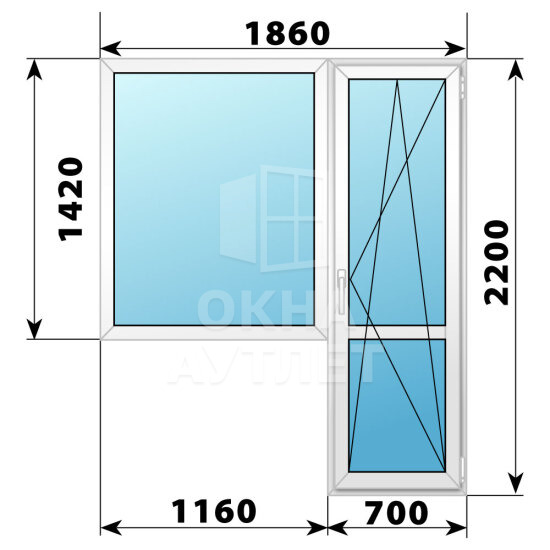 Пластиковый балконный блок 1860×2200 Тип 4 ОА-55960