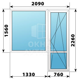 Пластиковый балконный блок 2090×2260 Тип 4 ОА-56071