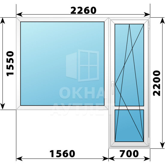 Пластиковый балконный блок 2260×2200 Тип 4 ОА-55783
