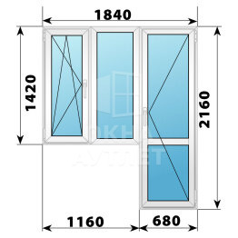 Пластиковый балконный блок 1840×2160 Тип 5 ОА-55789