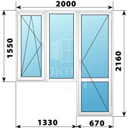 Пластиковый балконный блок 2000×2160 Тип 5 ОА-56164