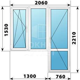 Пластиковый балконный блок 2060×2210 Тип 5 ОА-56194