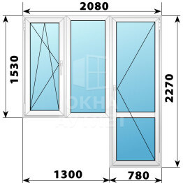 Пластиковый балконный блок 2080×2270 Тип 5 ОА-56203