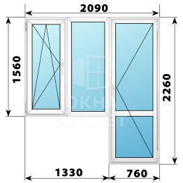 Пластиковый балконный блок 2090×2260 Тип 5 ОА-56209