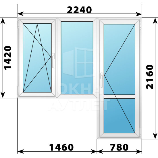 Пластиковый балконный блок 2240×2160 Тип 5 ОА-56197