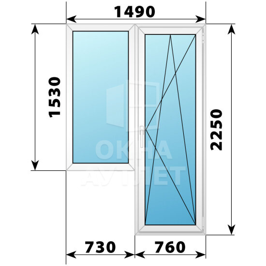 Пластиковый балконный блок 1490×2250 Тип 6 ОА-55912