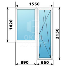 Пластиковый балконный блок 1550×2150 Тип 6 ОА-55867