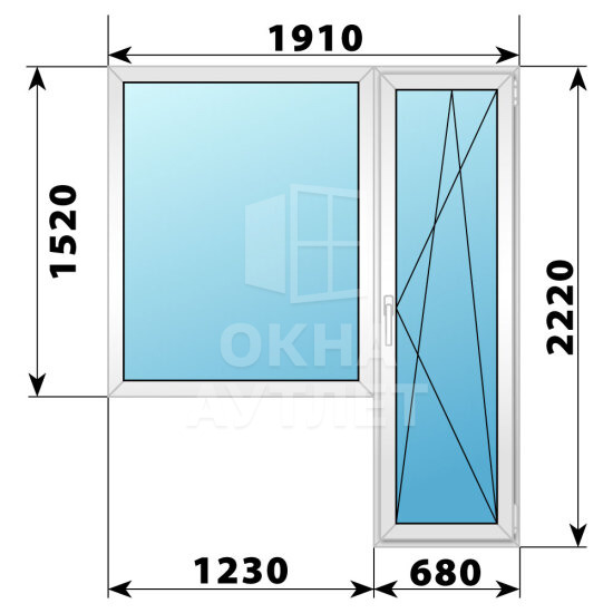 Пластиковый балконный блок 1910×2220 Тип 6 ОА-55966