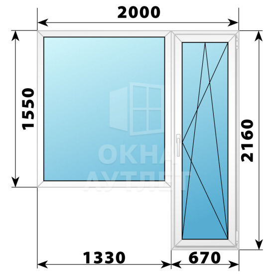 Пластиковый балконный блок 2000×2160 Тип 6 ОА-55972