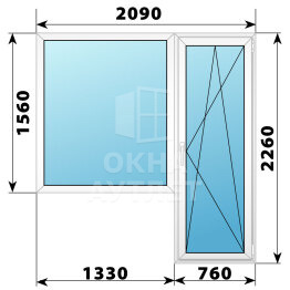 Пластиковый балконный блок 2090×2260 Тип 6 ОА-56038