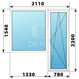 Пластиковый балконный блок 2110×2200 Тип 6 ОА-56023