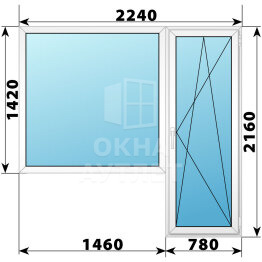 Пластиковый балконный блок 2240×2160 Тип 6 ОА-56011