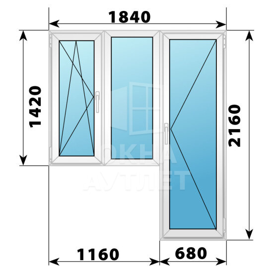 Пластиковый балконный блок 1840×2160 Тип 7 ОА-55846