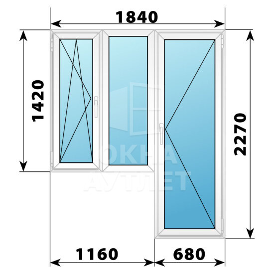 Пластиковый балконный блок 1840×2270 Тип 7 ОА-56143