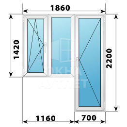 Пластиковый балконный блок 1860×2200 Тип 7 ОА-55792
