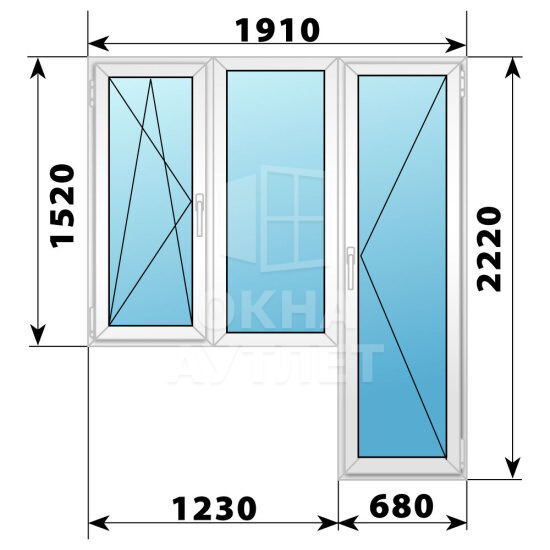 Пластиковый балконный блок 1910×2220 Тип 7 ОА-56161