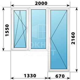 Пластиковый балконный блок 2000×2160 Тип 7 ОА-56167