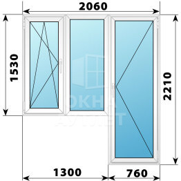 Пластиковый балконный блок 2060×2210 Тип 7 ОА-55831