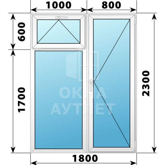 Пластиковый прямоугольный балконный блок с фрамугой 1800×2300 ОА-55720