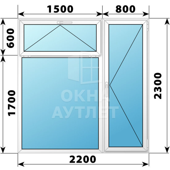 Пластиковый прямоугольный балконный блок с фрамугой 2200×2300 ОА-55798