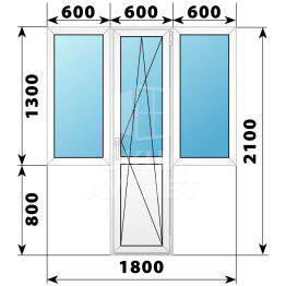 Пластиковый Т-образный балконный блок 1800×2100 Тип 1 ОА-56065
