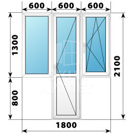 Пластиковый Т-образный балконный блок 1800×2100 Тип 2 ОА-56149
