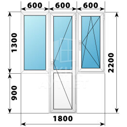 Пластиковый Т-образный балконный блок 1800×2200 Тип 2 ОА-56122