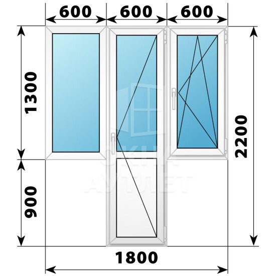 Пластиковый Т-образный балконный блок 1800×2200 Тип 2 ОА-56122