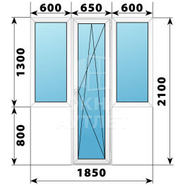 Пластиковый Т-образный балконный блок 1850×2100 Тип 3 ОА-55978